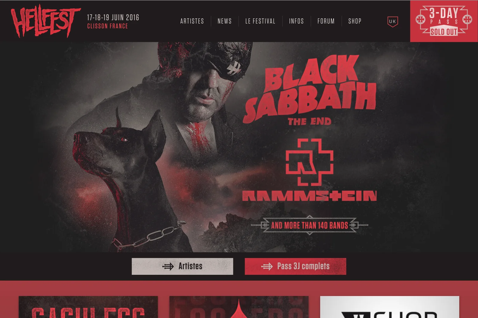 Page d’accueil du site Hellfest en 2016